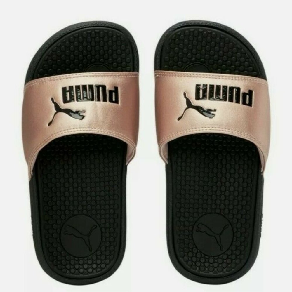 New Puma Cool Cat Metallic Slides Black/Rose Gold Sz 12c